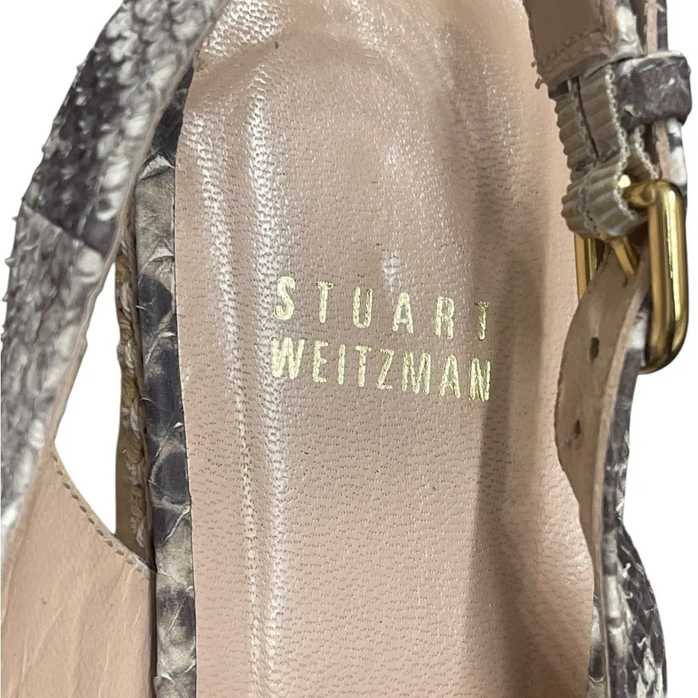 Stuart weitzman Beige Snakeskin Embossed Leather Espadrille Wedge Slingback 9.5M
